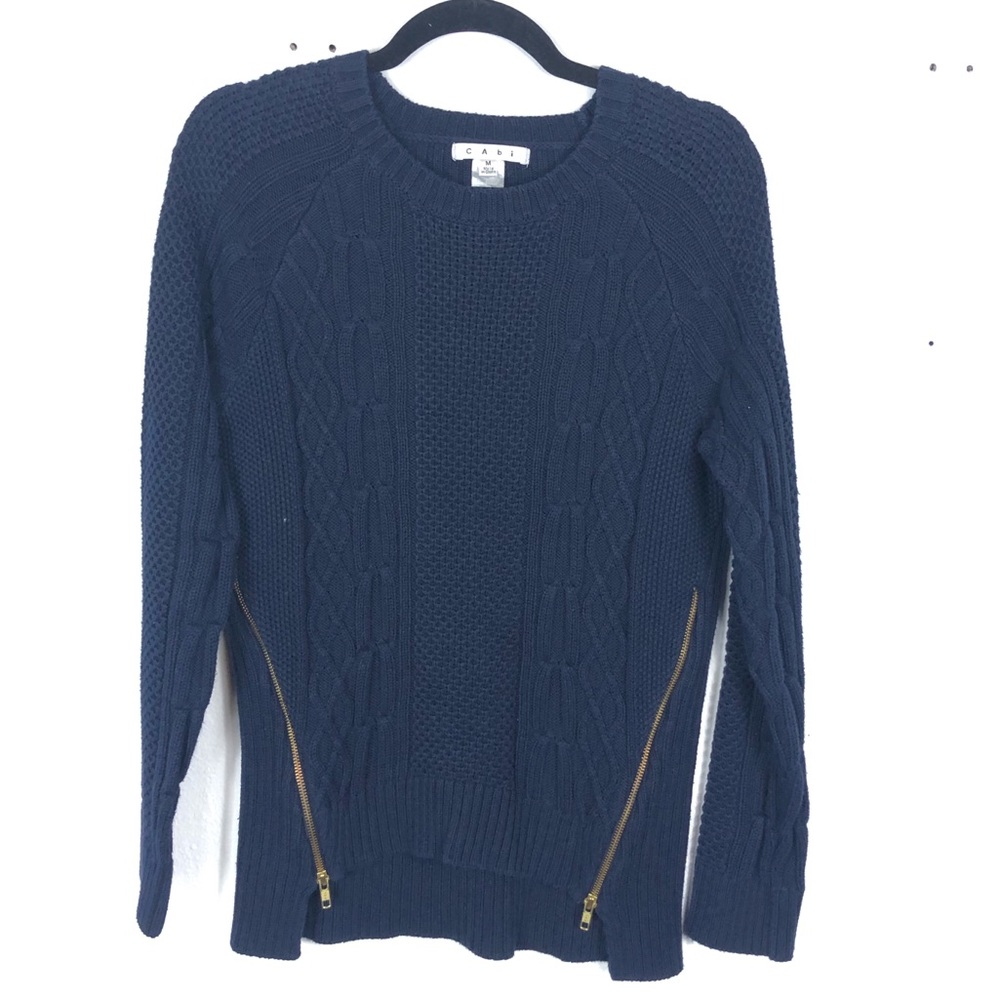 CABI blue knit sweater zipper detail J2